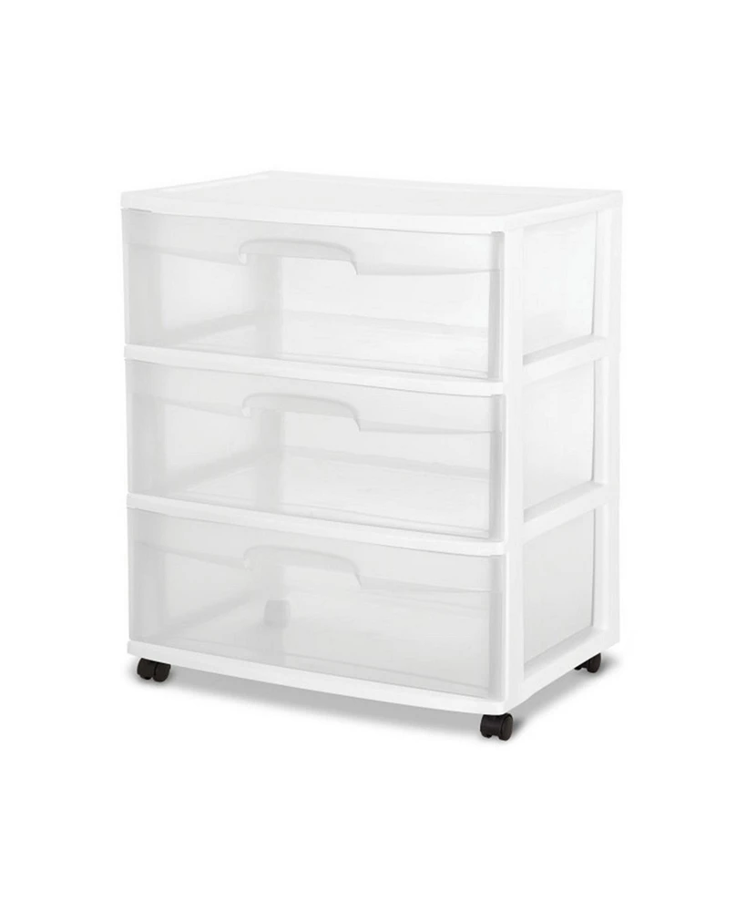 Sterilite At Home 3 Drawer Wide Storage Cart Container with Casters (4 Pack)