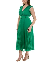 Taylor Plus Size Pleated Belted A-Line Dress