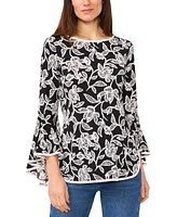 Sam & Jess Women's Printed Round-Neck Bell-Sleeve Top