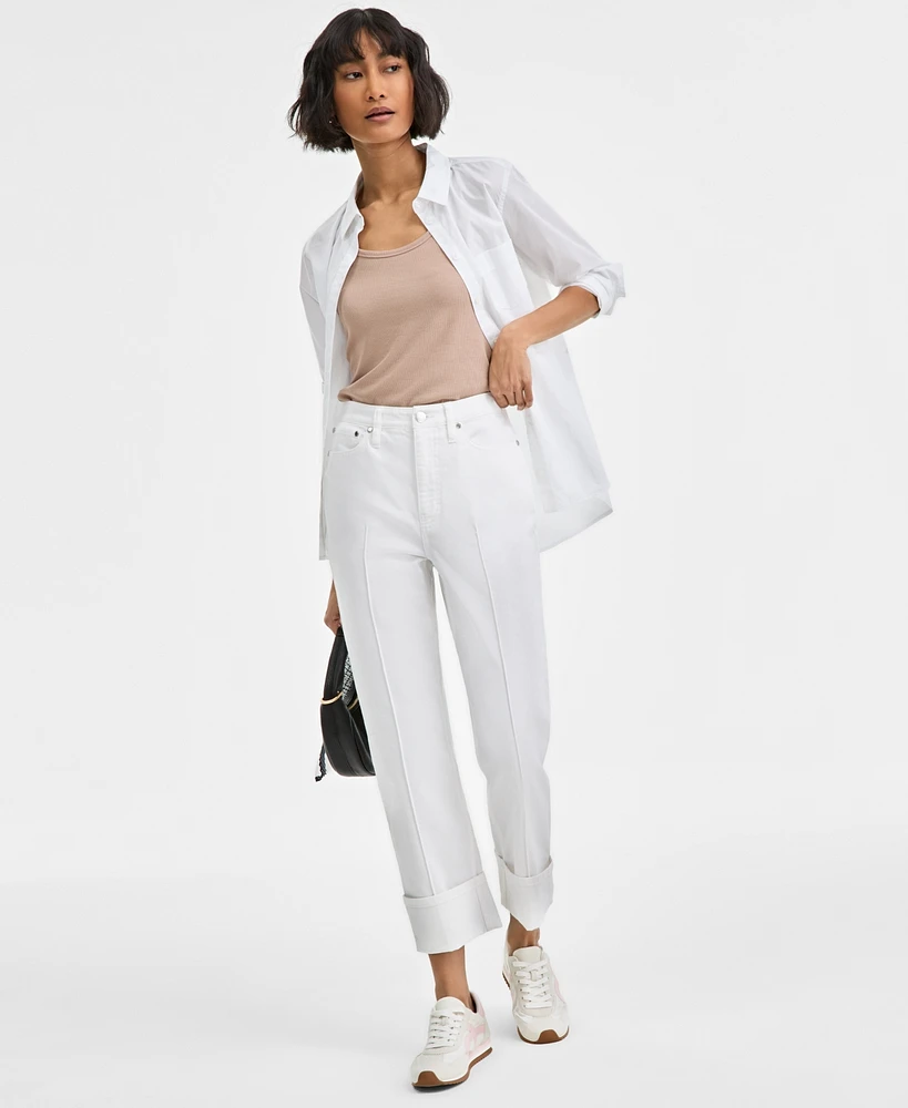 On 34th Women's High-Rise Cuffed Straight-Leg Jeans