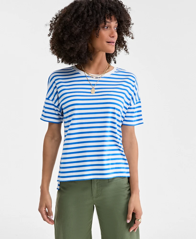 On 34th Women's Knit Easy Short-Sleeve Striped T-Shirt, Exclusively at Macy's