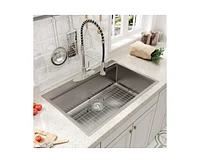 Casainc 33" L x 22" W Drop-in Stainless Steel Kitchen Sink with Faucet Included