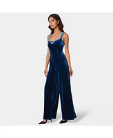 Bebe Women's Embellished Neckline Ultra Wide Leg Jumpsuit