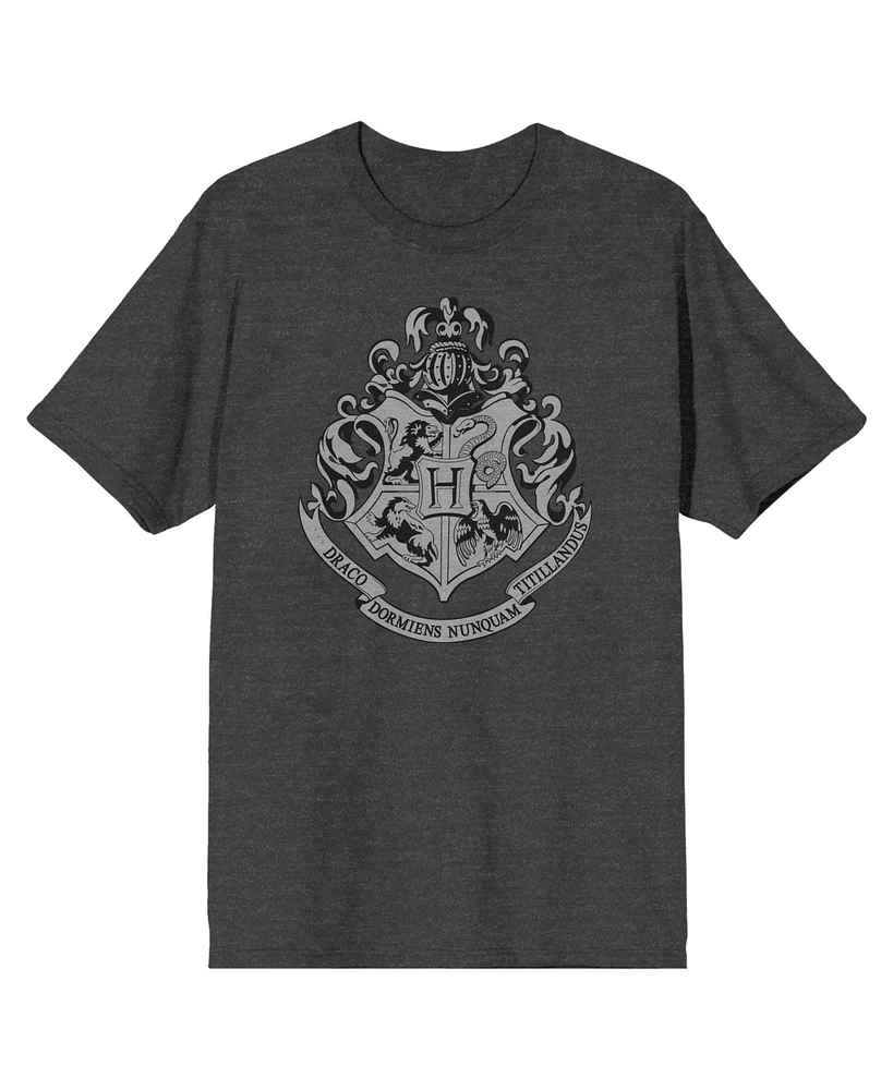 Harry Potter Hogwarts Crest Men's Charcoal Big & Tall T-shirt-3XL