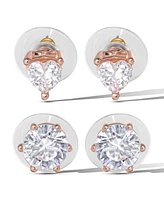 Jessica Simpson Heart and Round Crystal Stud Earring Set - 2 Pairs