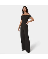 Bebe Women's Studded Off Shoulder Palazzo Jumpsuit