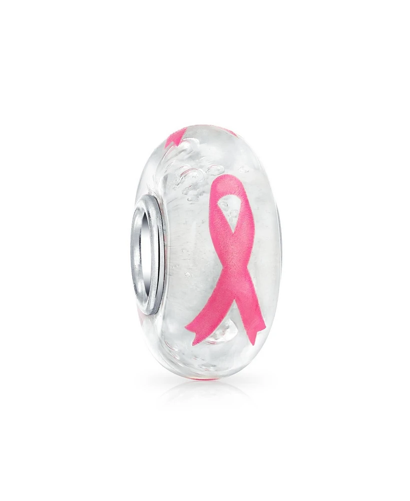 Bling Jewelry Strength & Hope Pink Ribbon Glass Charm Bead for Breast Cancer Survivor Bracelet