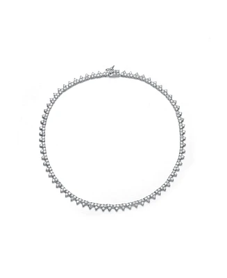 Sterling Silver White Gold Plated with Clear Cubic Zirconia Tennis Necklace