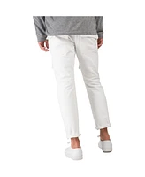 Level 7 Men's Slim Straight Distressed Front Cargo Pockets Premium White Jeans