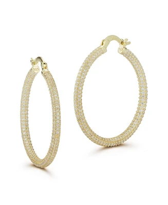 Rachel Zoe 14K Gold Plated Sterling Silver Medium Pave Hoop Earrings