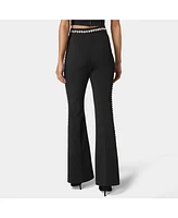 Bebe Women's High Waist Rhinestone Trim Flared Pant