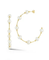 Rachel Zoe 14K Gold Plated Sterling Silver Pearl Station Hoop Earrings