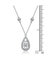 Sterling Silver White Gold Plated with Clear Cubic Zirconia Teardrop Necklace