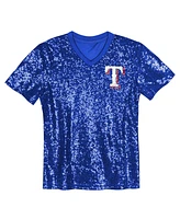 Outerstuff Big Boys and Girls Corey Seager Royal Texas Rangers Name Number Sequin V-Neck Top
