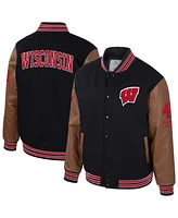 Colosseum Men's Black Wisconsin Badgers Letterman Full-Snap Varsity Jacket