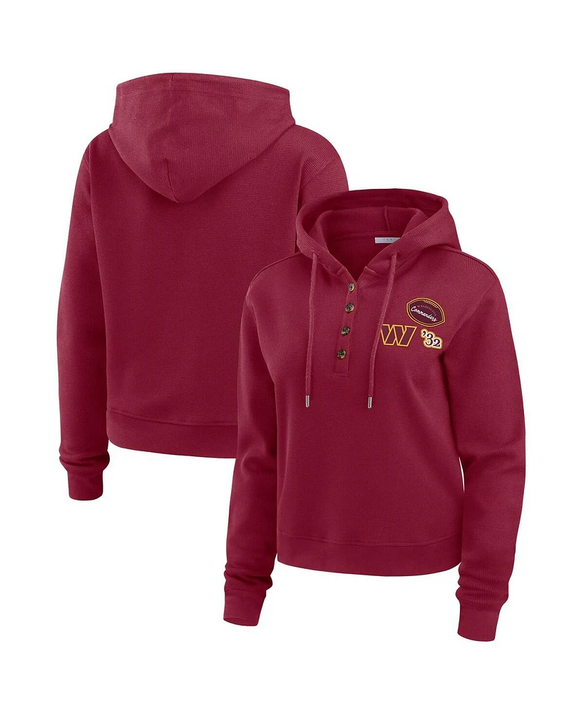 Wear by Erin Andrews Women's Burgundy Washington Commanders Waffle Hoodie Pullover Top