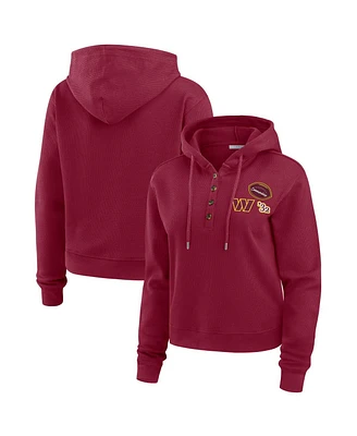 Wear by Erin Andrews Women's Burgundy Washington Commanders Waffle Hoodie Pullover Top