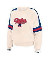 Wear by Erin Andrews Women's Cream Chicago Cubs Stripe Pullover Sweater