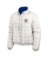 Wear by Erin Andrews Women's Royal/White Chicago Cubs Reversible Cropped Full-Zip Puffer Jacket