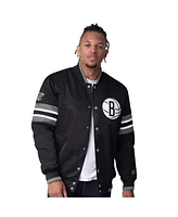 Starter Men's Black Brooklyn Nets Scout Varsity Satin Full-Snap Jacket