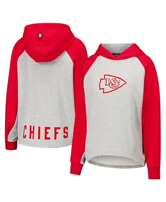 Dkny Sport Women's Gray/Red Kansas City Chiefs Joy Cropped Raglan Pullover Hoodie