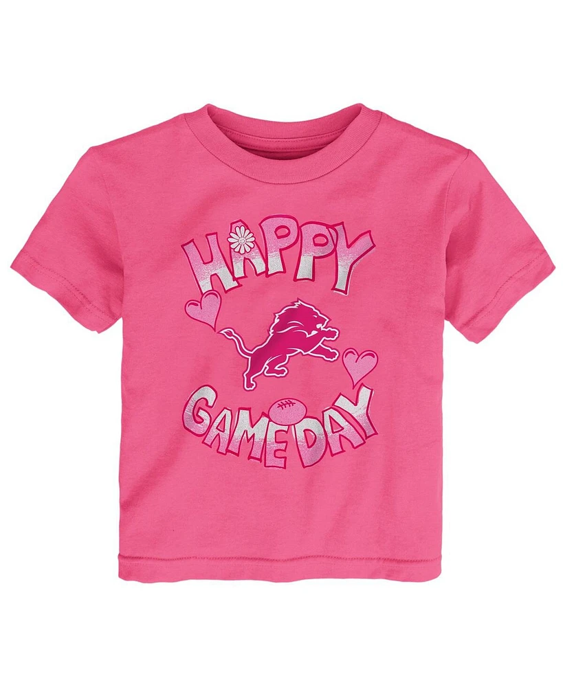 Outerstuff Baby Boys and Girls Pink Detroit Lions Happy Gameday T-Shirt