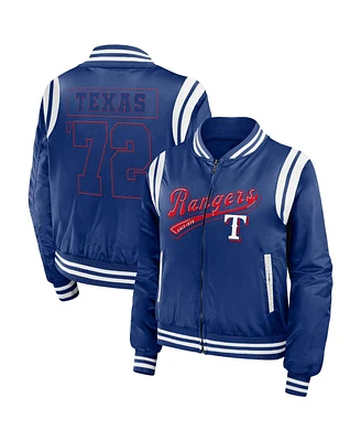 Wear by Erin Andrews Women's Royal Texas Rangers Football Bomber Jacket