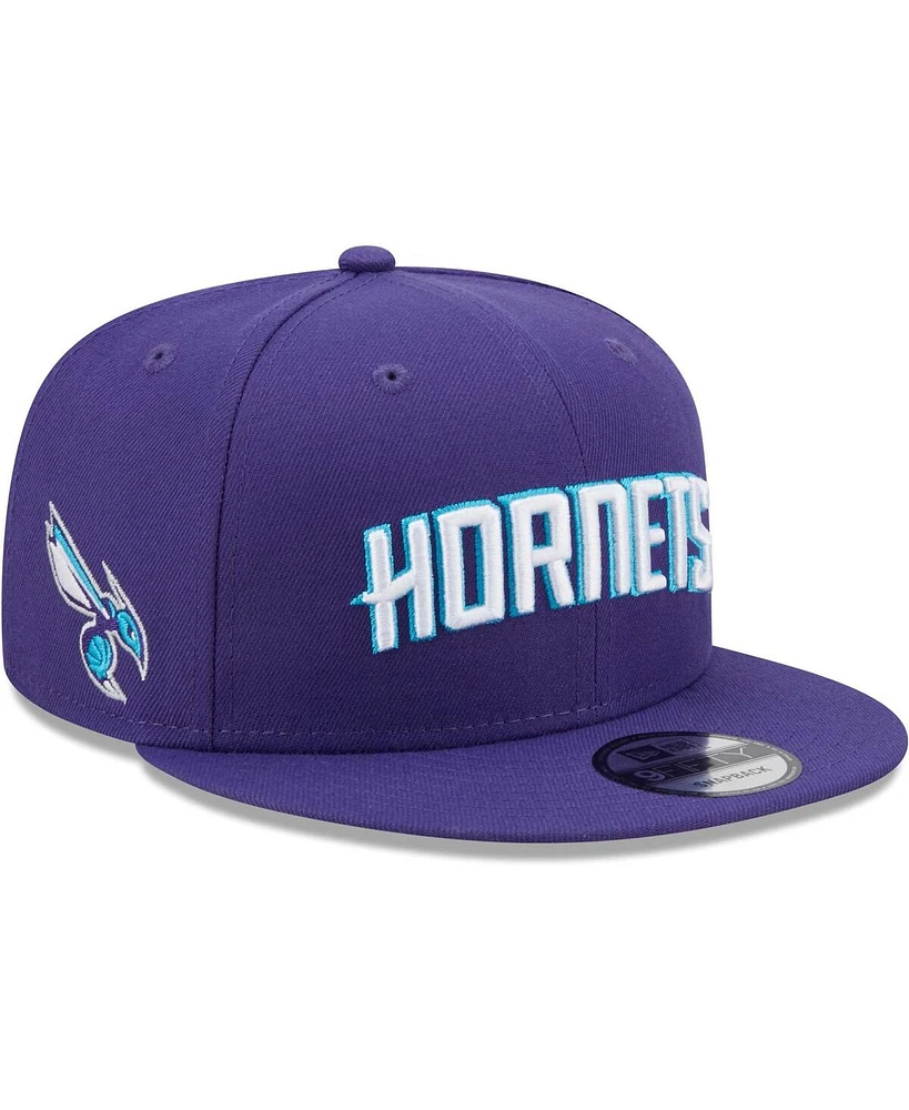 New Era Men's Purple Charlotte Hornets Jersey Hook Statement Edition 9FIFTY Snapback Hat