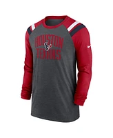 Nike Men's Heathered Charcoal Houston Texans Tri-Blend Raglan Athletic Long Sleeve Fashion T-Shirt