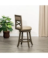 24" Counter Height Swivel Bar Stool with X-Back and Leather Upholstered Seat(1PK)-The Pop Home