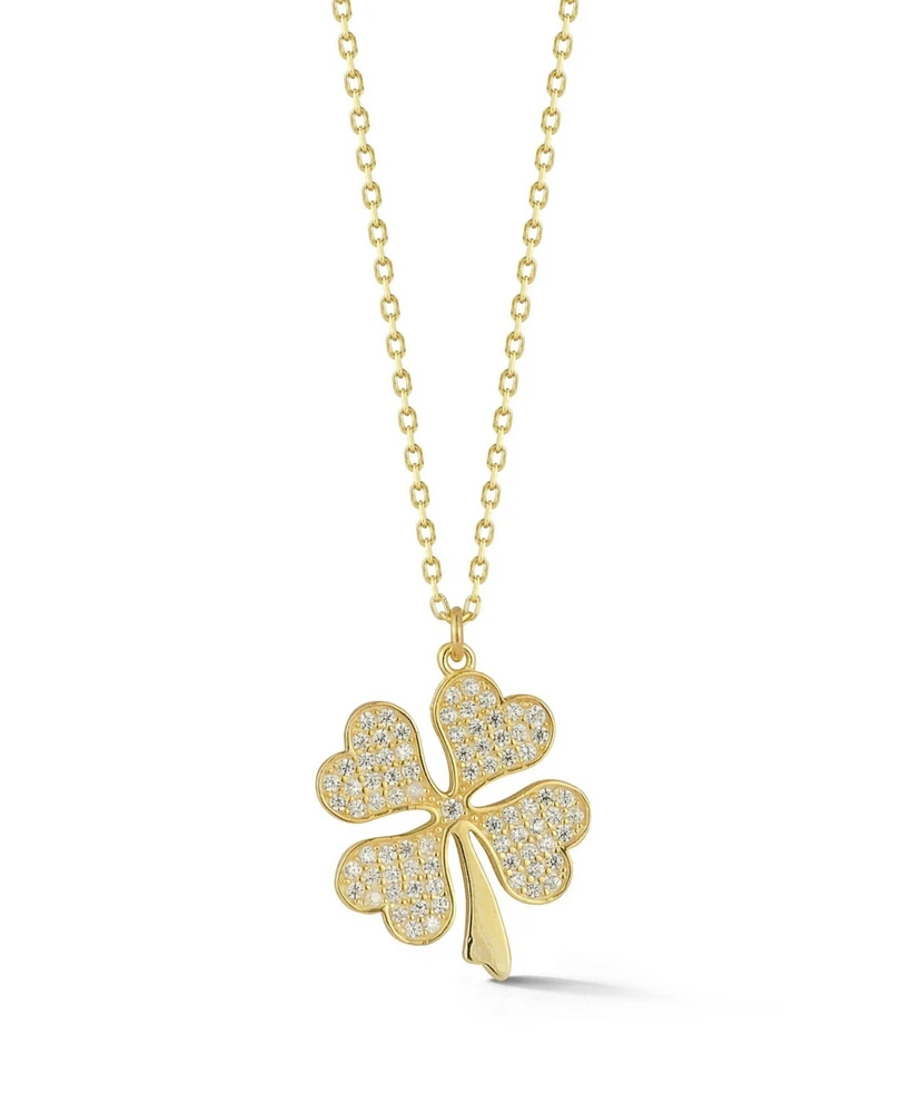 Rachel Zoe 14K Gold Plated Sterling Silver Pave Clover Necklace