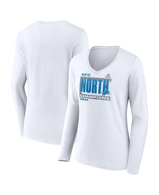 Fanatics Women's White Detroit Lions 2024 Nfc North Division Champions Conquer Long Sleeve V-Neck T-Shirt