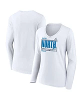 Fanatics Women's White Detroit Lions 2024 Nfc North Division Champions Conquer Long Sleeve V-Neck T-Shirt