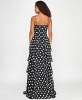 City Studios Juniors' Dot Print Ruffled High-Low Chiffon Gown