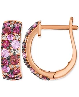 Le Vian Multi-Gemstone (1-1/4 ct. t.w.) & Nude Diamond (1/10 ct. t.w.) Cluster Small Hoop Earrings in 14k Rose Gold, 0.59"