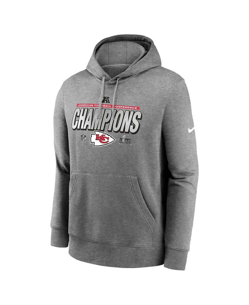 Nike Men's Heather Charcoal Kansas City Chiefs 2024 Afc Champions Locker Room Trophy Collection Pullover Hoodie