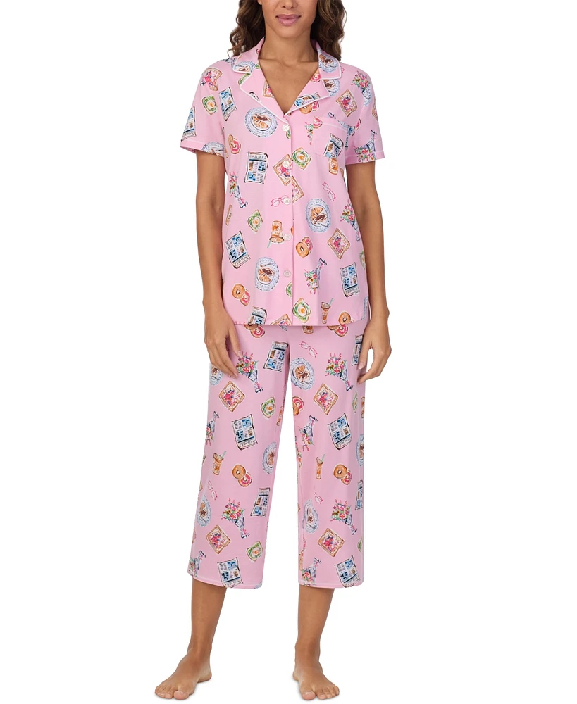 Cuddl Duds Women's Printed Collared Cropped Pajama Set