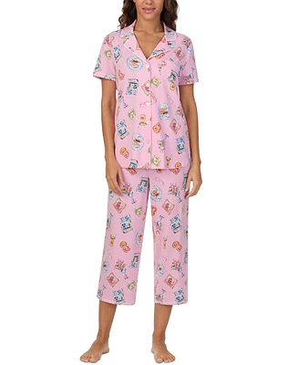 Cuddl Duds Women's Printed Collared Cropped Pajama Set