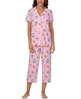 Cuddl Duds Women's Printed Collared Cropped Pajama Set