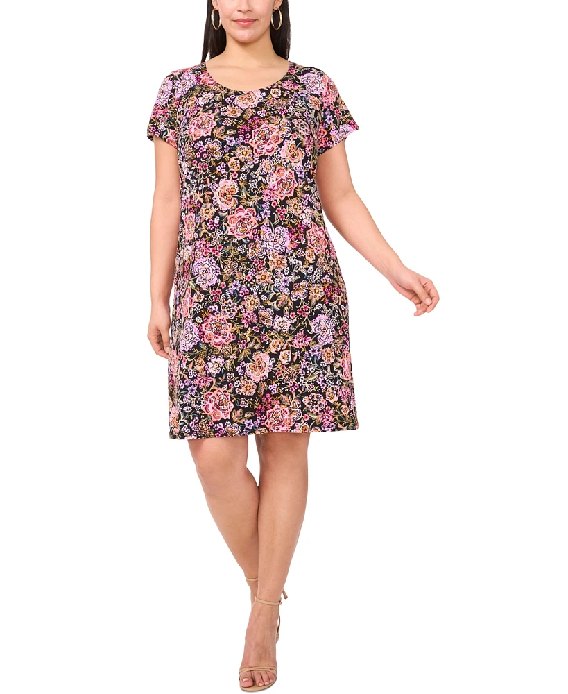 Msk Plus Printed Round-Neck Short-Sleeve Dress