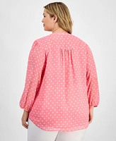 Tommy Hilfiger Plus Dot Print Pintuck 3/4-Sleeve Top