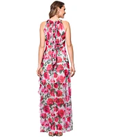 Betsy & Adam Petite Floral-Print Ruffled Gown