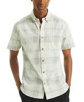 Nautica Men's Short Sleeve Button-Down Plaid Oxford Shirt