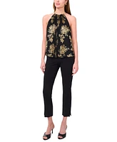 Msk Women's Metallic Floral-Print Pleated Top