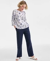 Charter Club Women's Hibiscus Garden Linen Blouse, Exclusively at Macy's