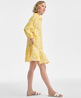 Charter Club Women's Printed 100% Linen Flounce Shirtdress, Exclusively at Macy's