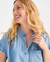 Style & Co Petite Chambray Short-Sleeve Button Shirt, Exclusively at Macy's