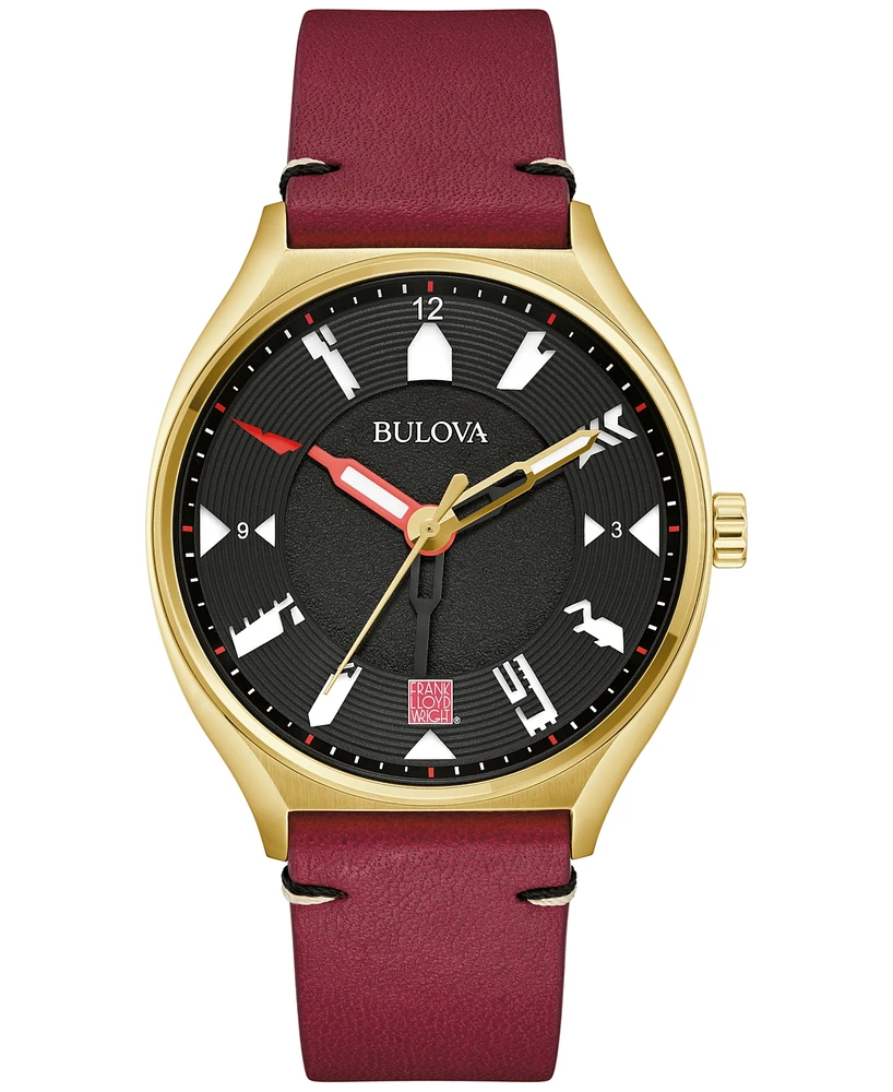 Bulova Special Edition Men's Frank Lloyd Wright Automatic Burgundy Leather Strap Watch 40mm