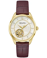 Bulova Women's Sutton Automatic Brown Leather Strap Watch 34.5mm