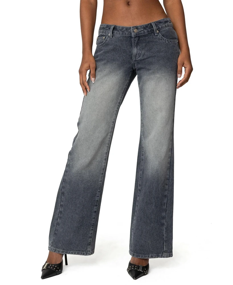 Edikted Womens Alysse Low Rise Washed Jeans